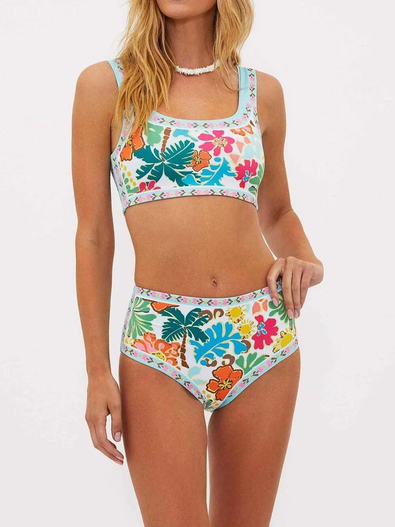 Carola | Damen Blumenkini Elastisch Unterstützung Sommer