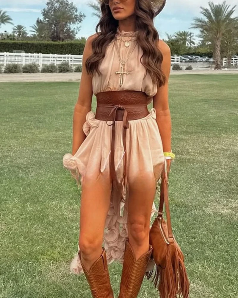 Damen-Haltertop aus Chiffon mit Rüschen, A-Linie
