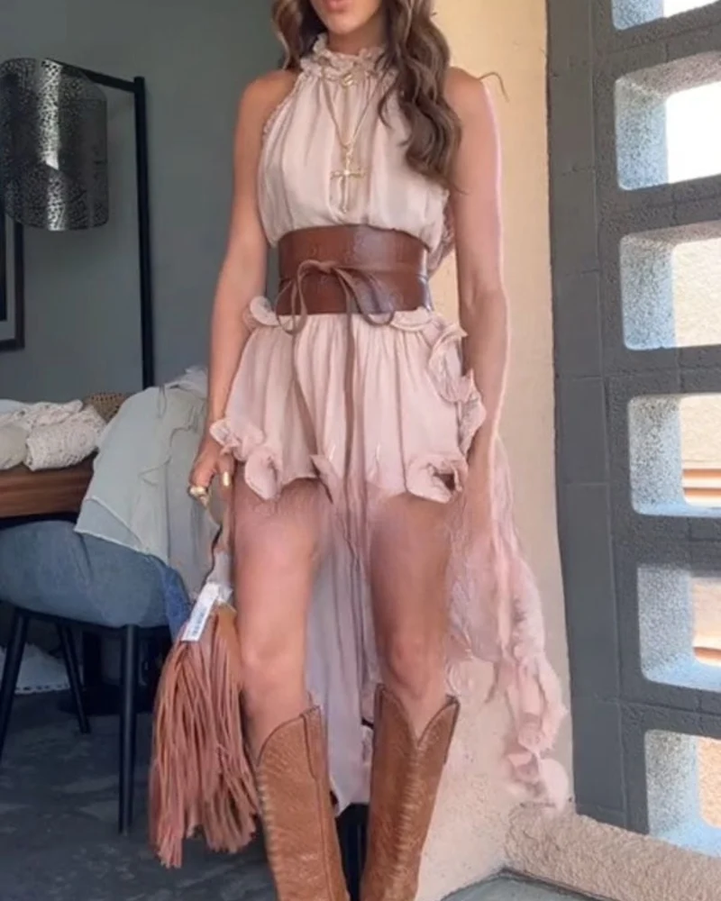 Damen-Haltertop aus Chiffon mit Rüschen, A-Linie