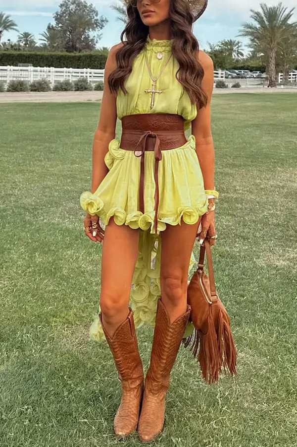 Damen-Haltertop aus Chiffon mit Rüschen, A-Linie