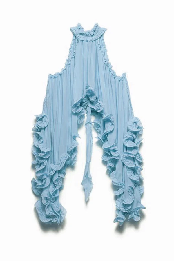 Damen-Haltertop aus Chiffon mit Rüschen, A-Linie