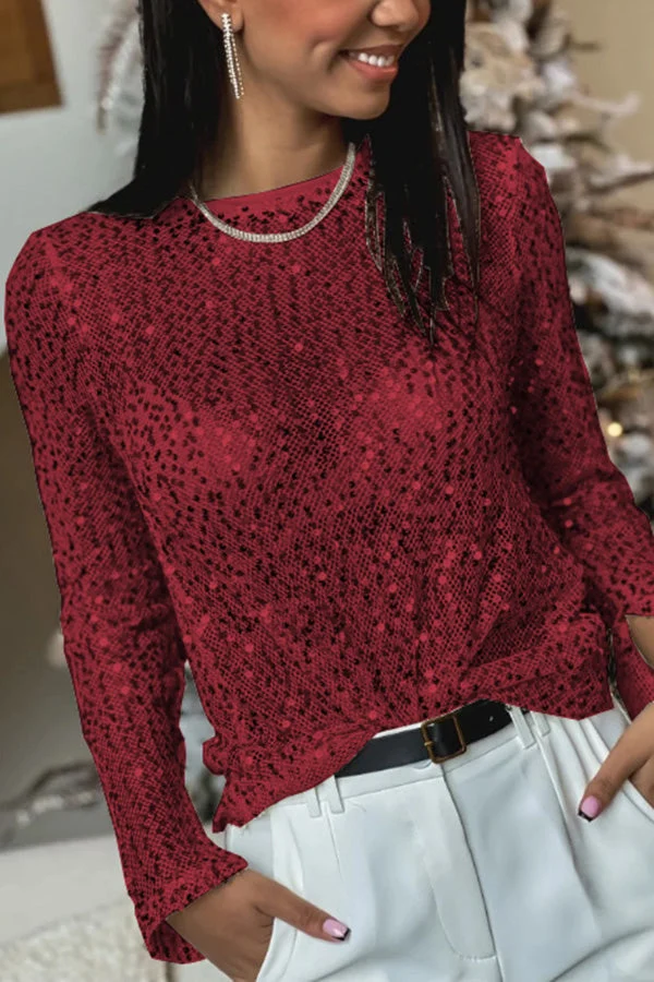 Damen-Paillettenbluse mit geradem Schnitt und langen Ärmeln