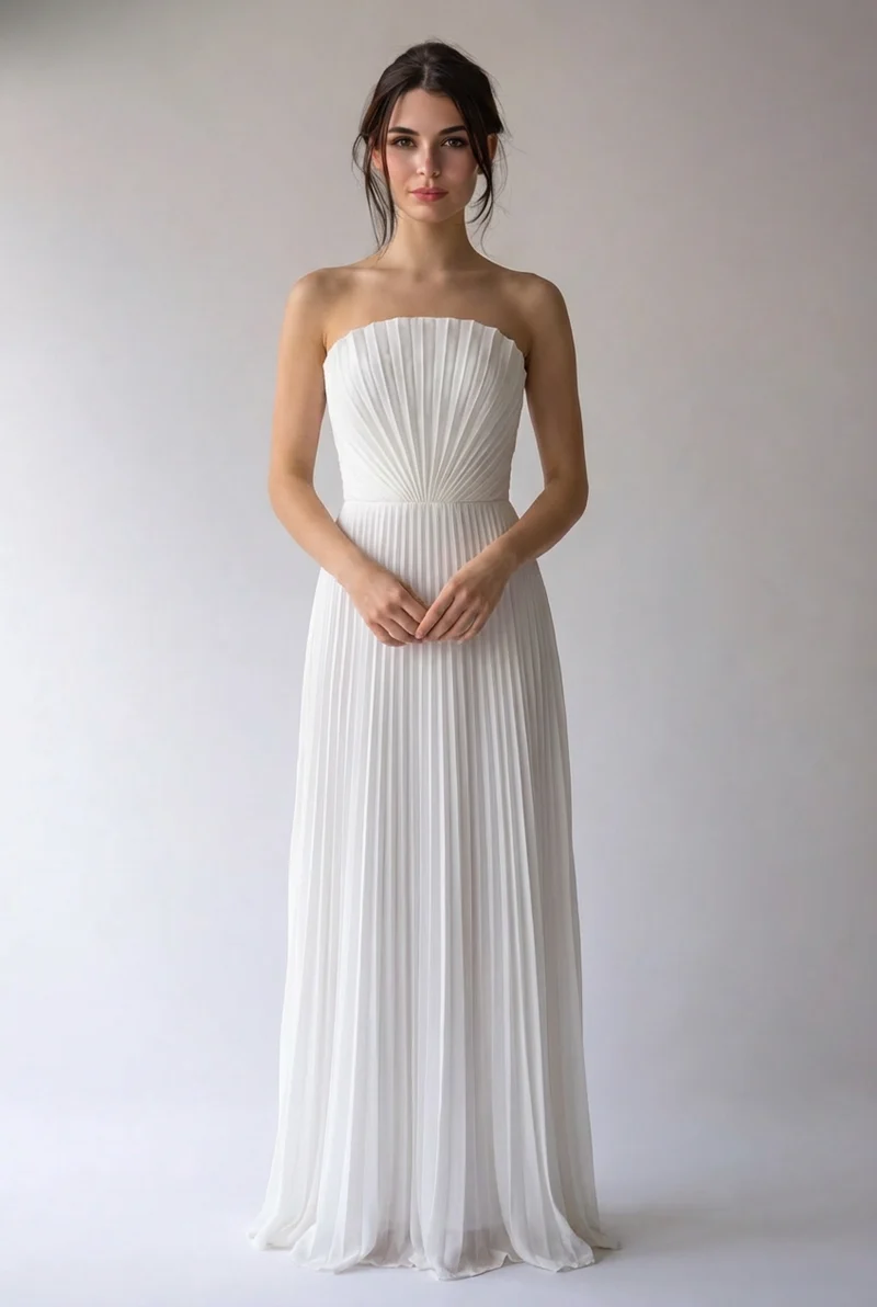 Ekaterina | Damen Plissee Maxikleid Fließend Elegant