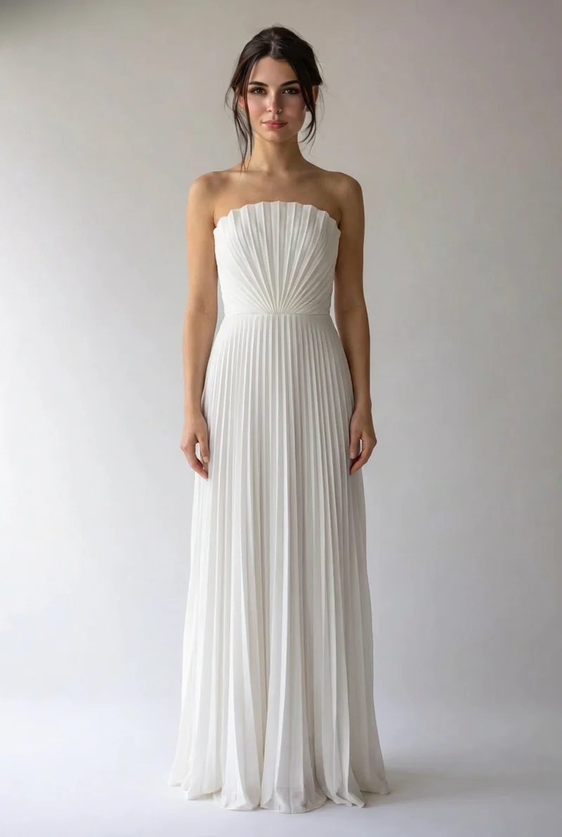 Ekaterina | Damen Plissee Maxikleid Fließend Elegant