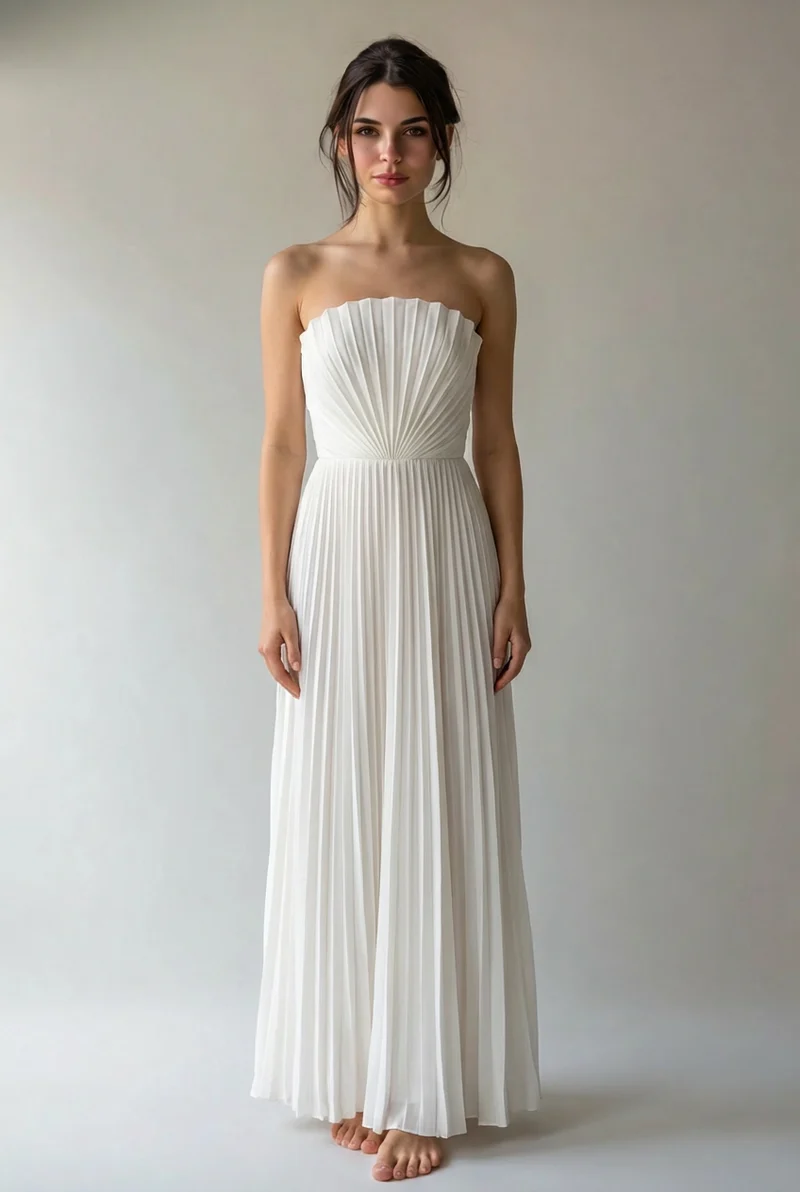 Ekaterina | Damen Plissee Maxikleid Fließend Elegant