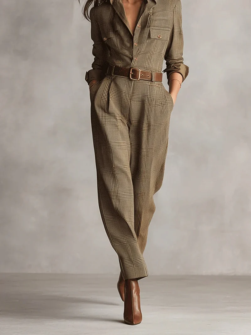 Jumpsuit für Damen mit Karomuster und Taschen