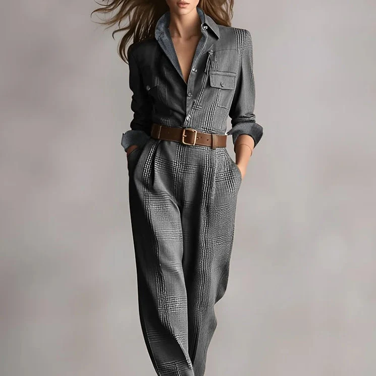 Jumpsuit für Damen mit Karomuster und Taschen