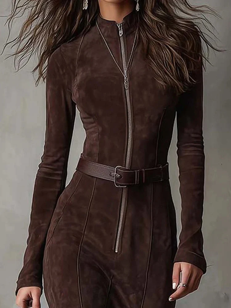 Damen-Maxikleid mit Reißverschluss und Gürtel