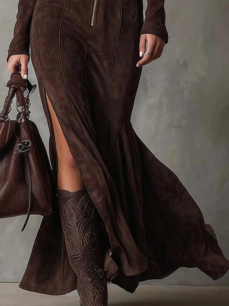 Damen-Maxikleid mit Reißverschluss und Gürtel