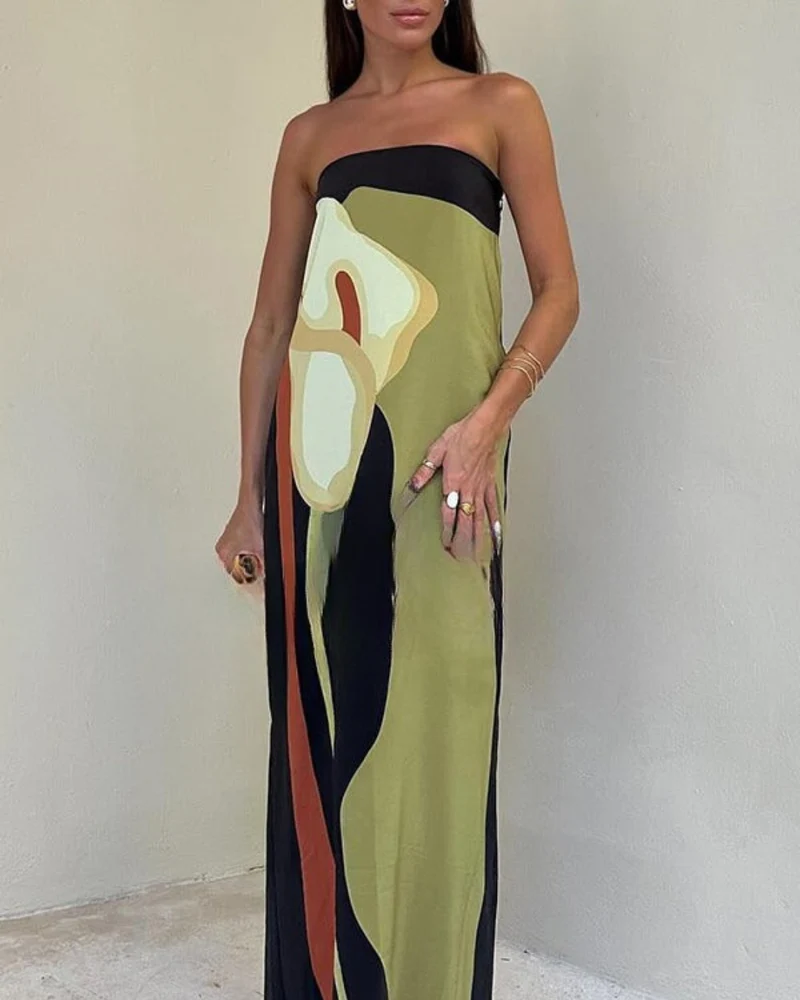 Maxikleid für Damen mit schulterfreiem Ausschnitt und Blumenmuster