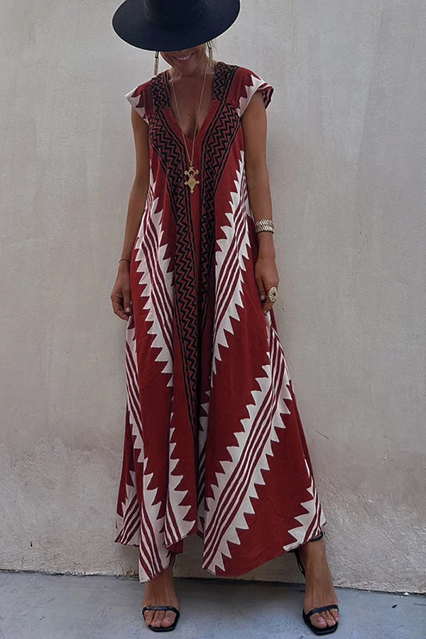 Damen-Maxikleid in A-Linie mit Ethno-Print