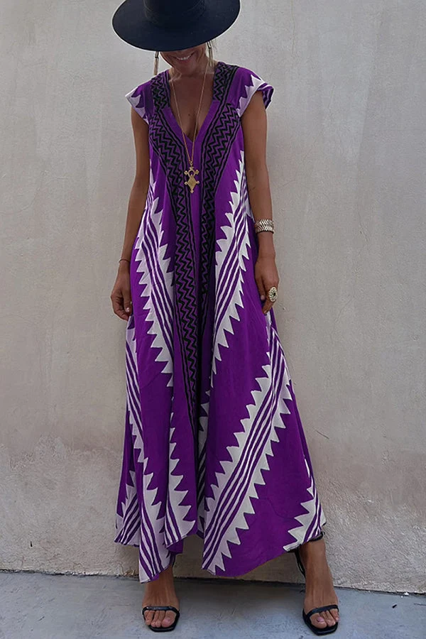 Damen-Maxikleid in A-Linie mit Ethno-Print
