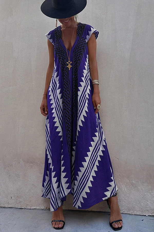 Damen-Maxikleid in A-Linie mit Ethno-Print