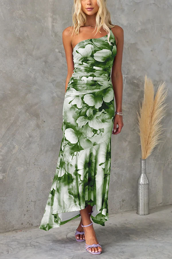 Damen-Maxikleid mit einem Träger und Blumenmuster