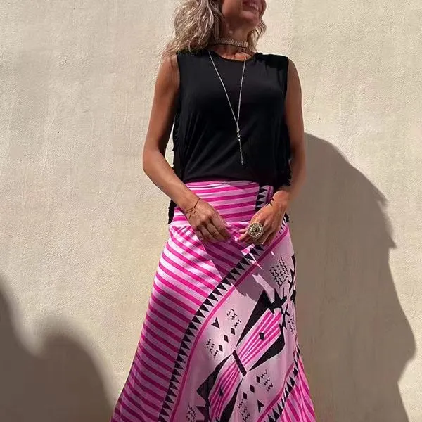 Maxirock aus Satin für Damen mit geometrischem Muster