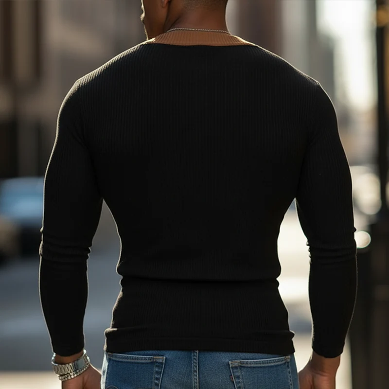 Markus | Herren Strick Langarmshirt Farbblock V-Ausschnitt