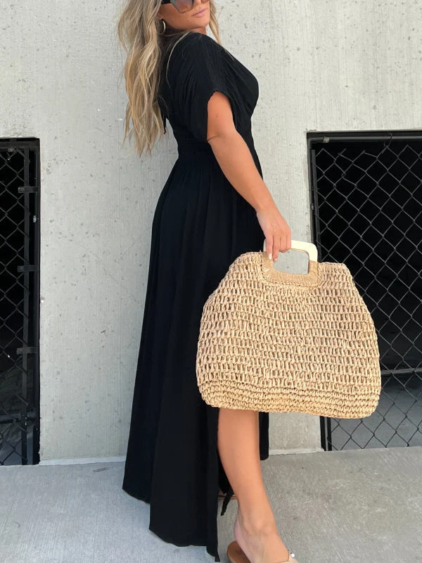 Nina | Damen Maxi Kleid V-Ausschnitt Schlitz Fließend