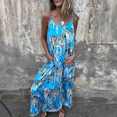 Sofia | Damen Rückenfreies Kleid Spaghettiträger Bedruckt