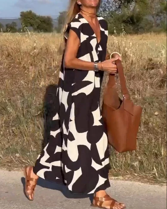Vera | Damen Bedrucktes Kleid V-Ausschnitt Feminin Sommer