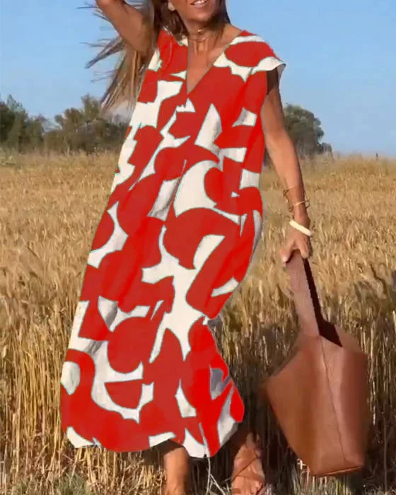 Vera | Damen Bedrucktes Kleid V-Ausschnitt Feminin Sommer