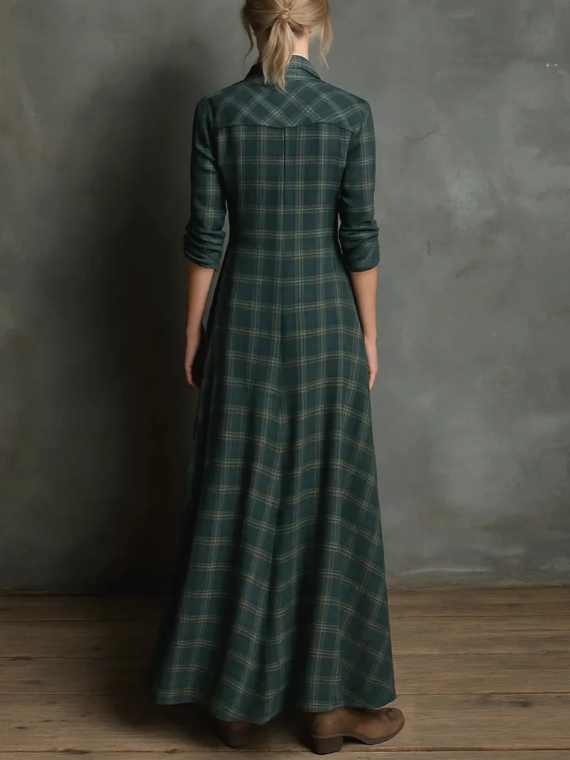 Maxikleid für Damen im Karomuster – Lässiger Stil mit Knöpfen