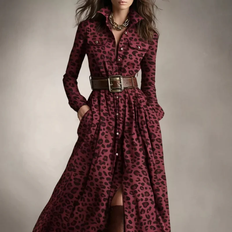 Damen-Maxikleid im Karomuster mit Knopfleiste