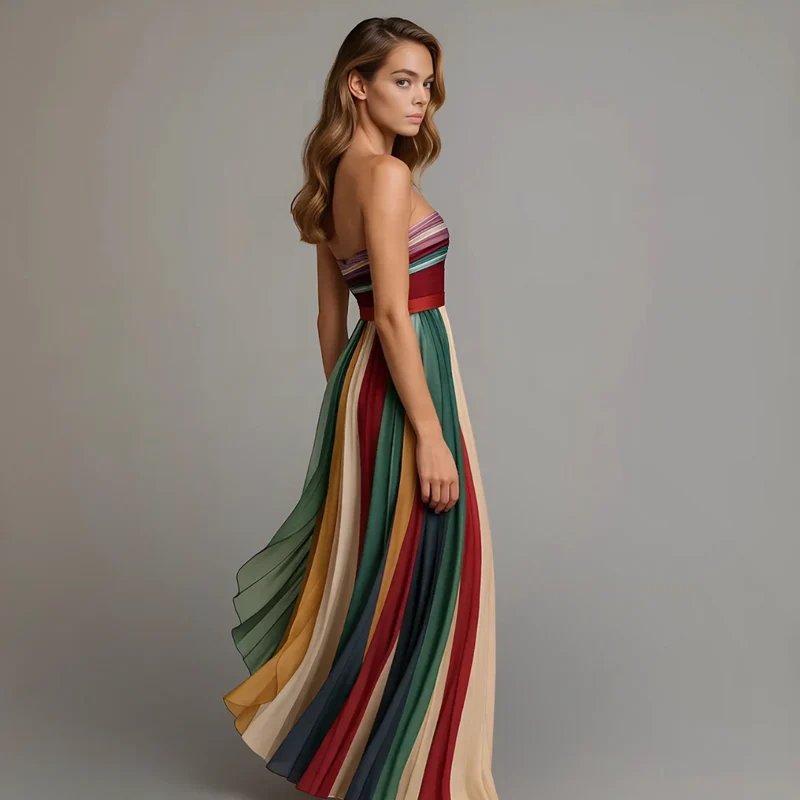 Strapless-Maxi-Partykleid für Damen mit Faltenrock