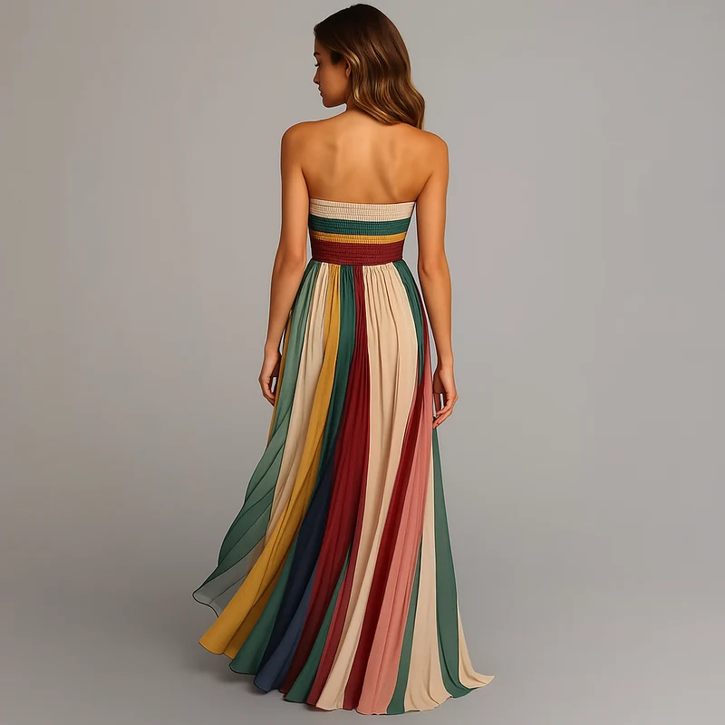 Strapless-Maxi-Partykleid für Damen mit Faltenrock