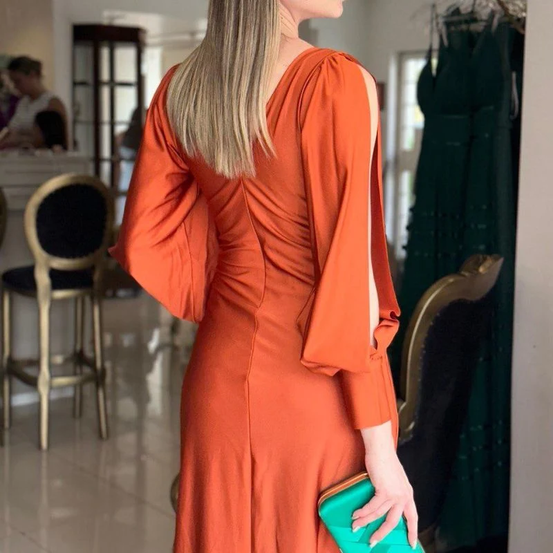 Greta | Damen Bodenlanges Kleid Glänzend Fließend Elegant