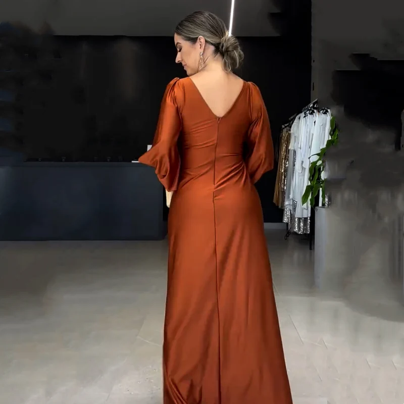 Greta | Damen Bodenlanges Kleid Glänzend Fließend Elegant