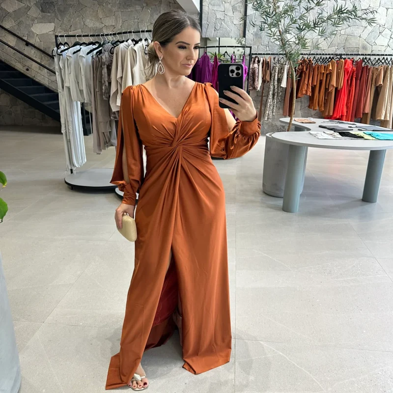 Greta | Damen Bodenlanges Kleid Glänzend Fließend Elegant