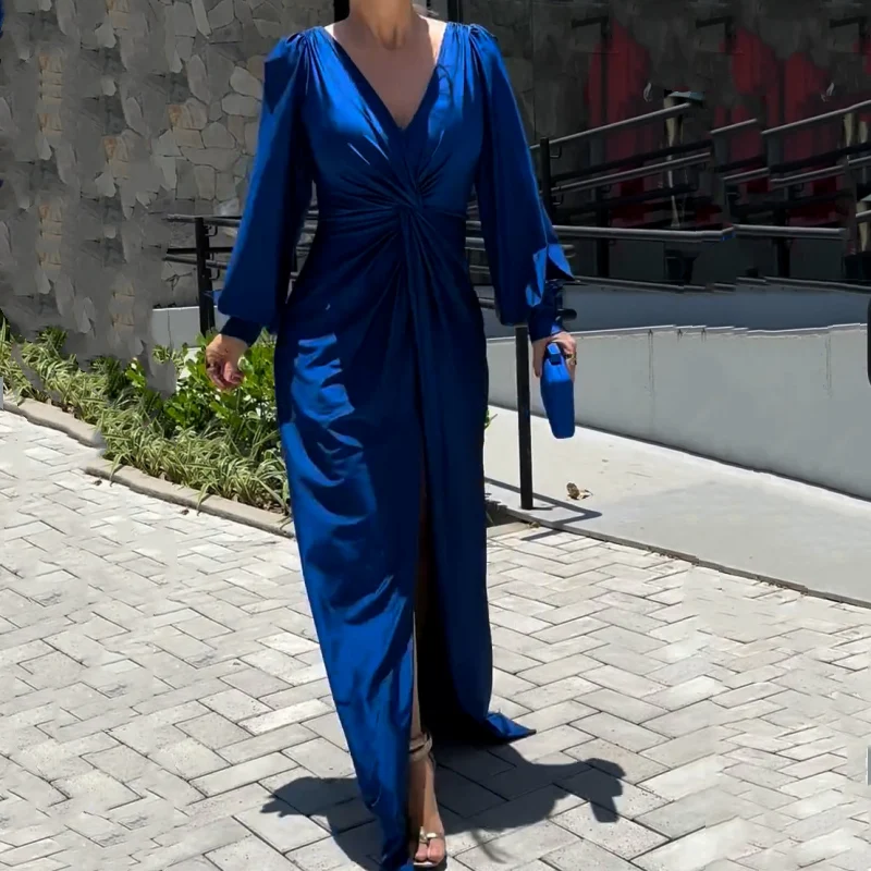 Greta | Damen Bodenlanges Kleid Glänzend Fließend Elegant