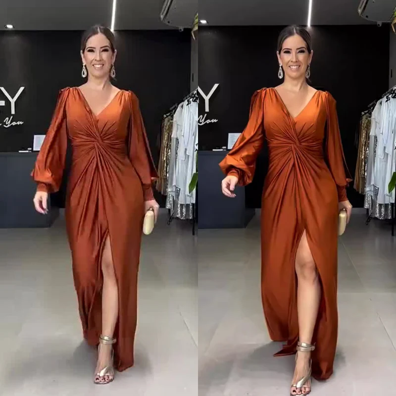 Greta | Damen Bodenlanges Kleid Glänzend Fließend Elegant