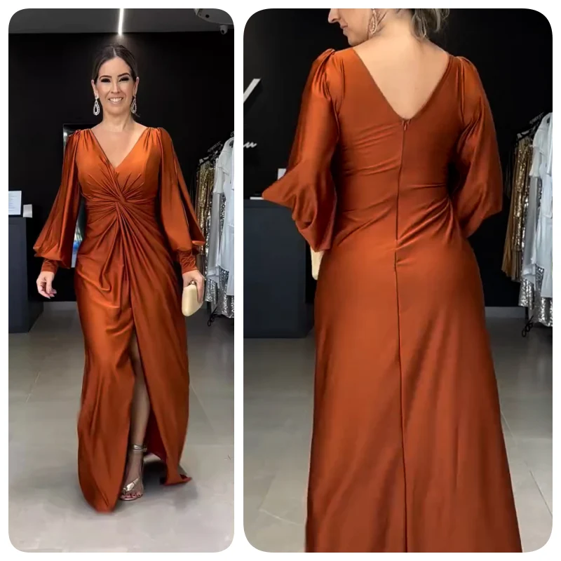 Greta | Damen Bodenlanges Kleid Glänzend Fließend Elegant