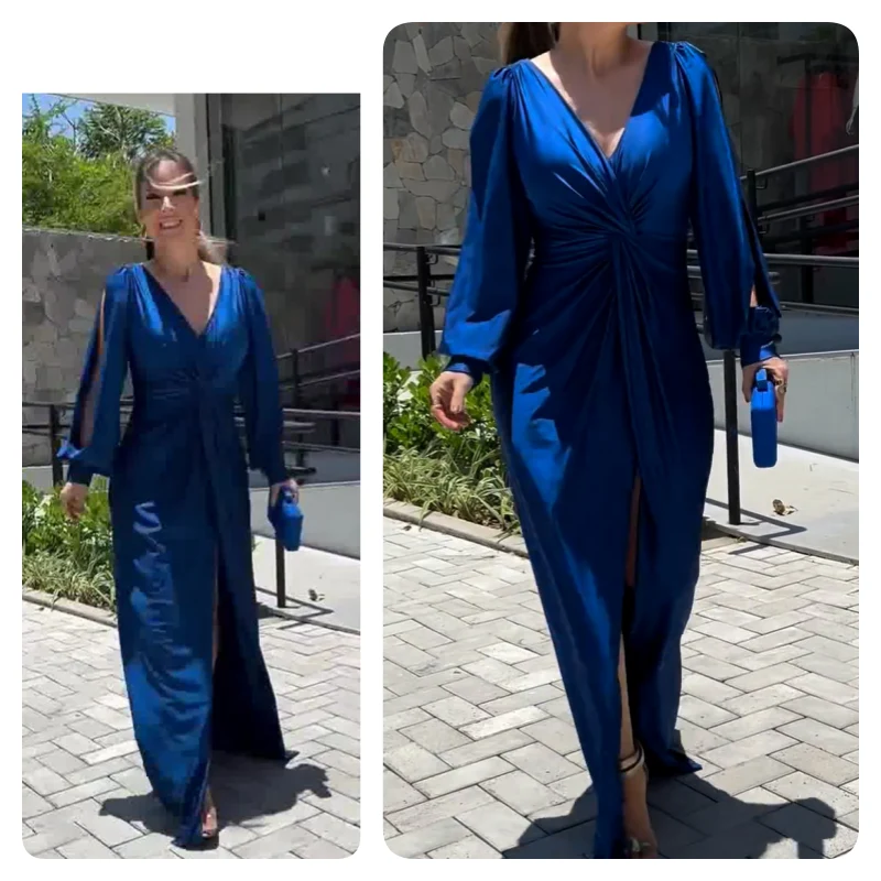 Greta | Damen Bodenlanges Kleid Glänzend Fließend Elegant