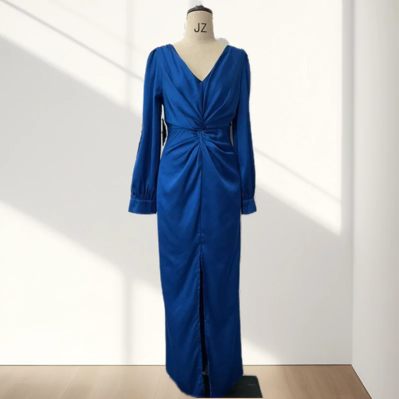 Greta | Damen Bodenlanges Kleid Glänzend Fließend Elegant