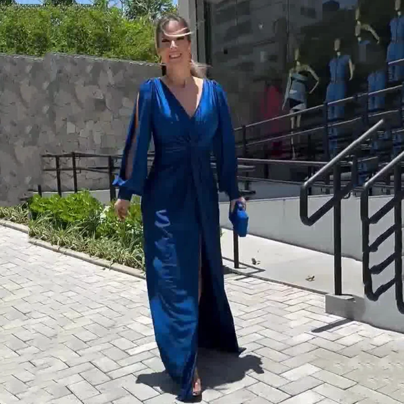 Greta | Damen Bodenlanges Kleid Glänzend Fließend Elegant