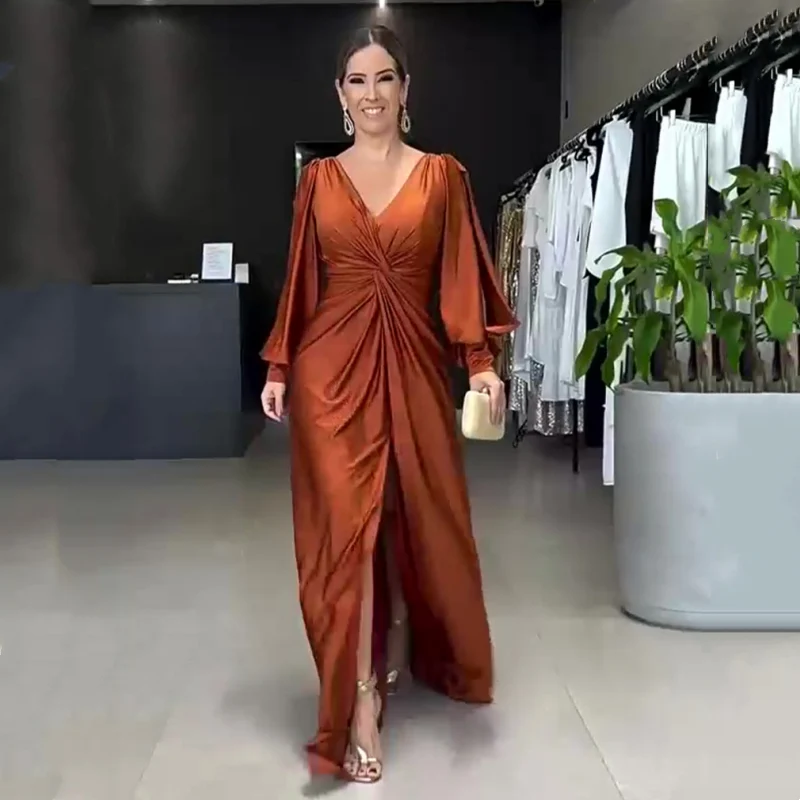 Greta | Damen Bodenlanges Kleid Glänzend Fließend Elegant