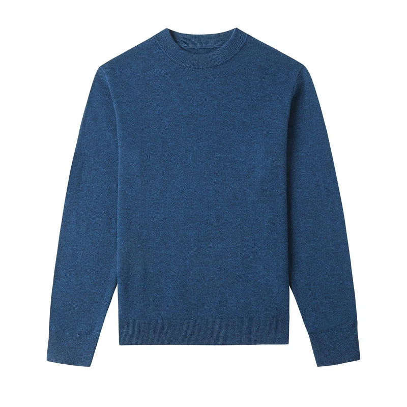 Stefan | Herren Wollpullover Rundhals Blau Klassisch Warm