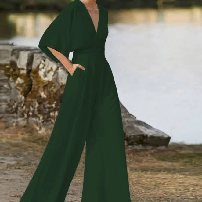 Damen-Jumpsuit mit V-Ausschnitt aus Baumwollmischung
