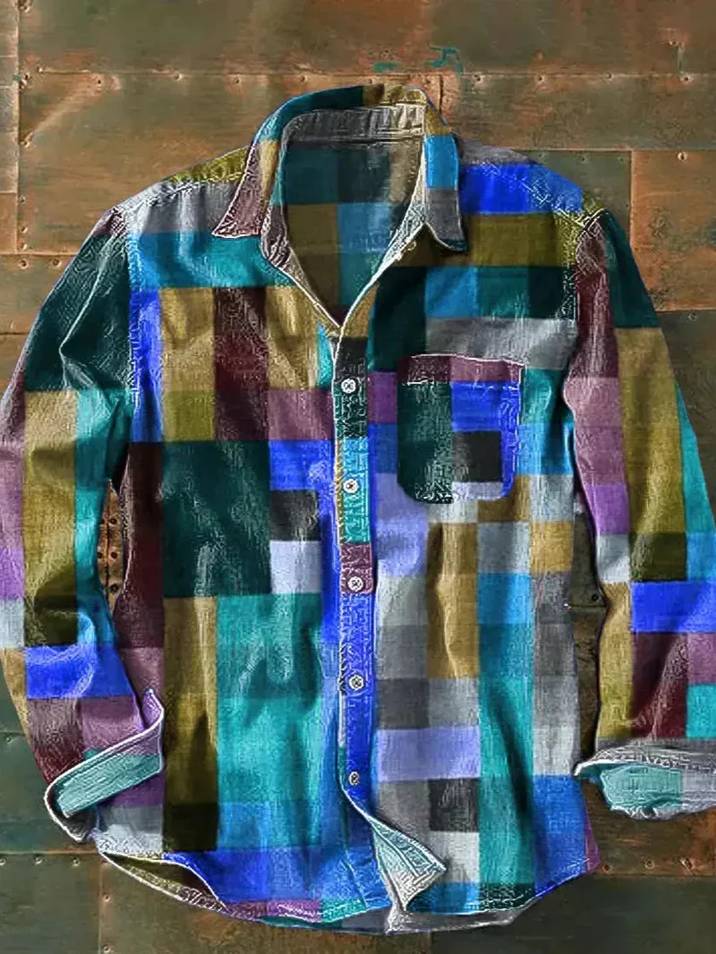 Franz | Herren Lässiges Langarmhemd mit Patchwork-Design