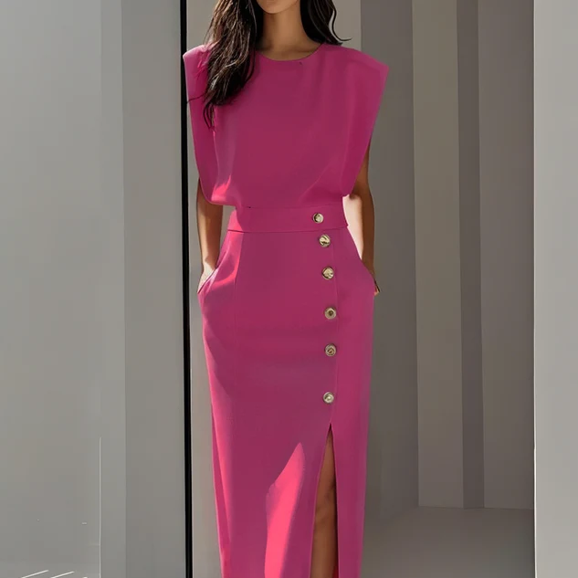 Midi-Kleid für Damen mit Seitenschlitz