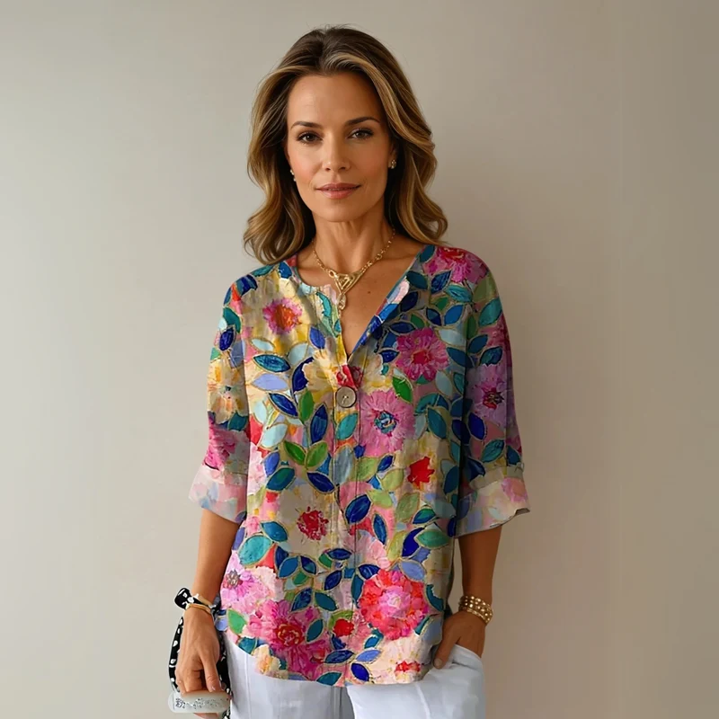 Damenbluse mit Blumenmuster und langen Ärmeln