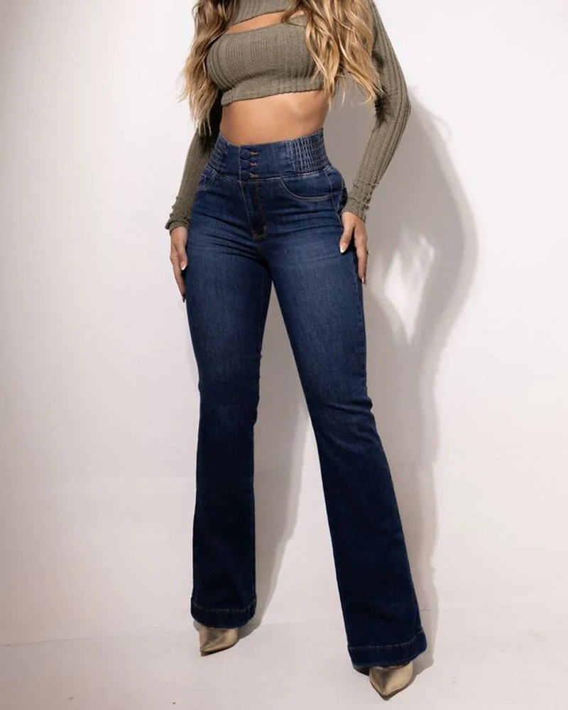 Petra | Damen Schlagjeans Hoher Bund Stretch Retro Modern