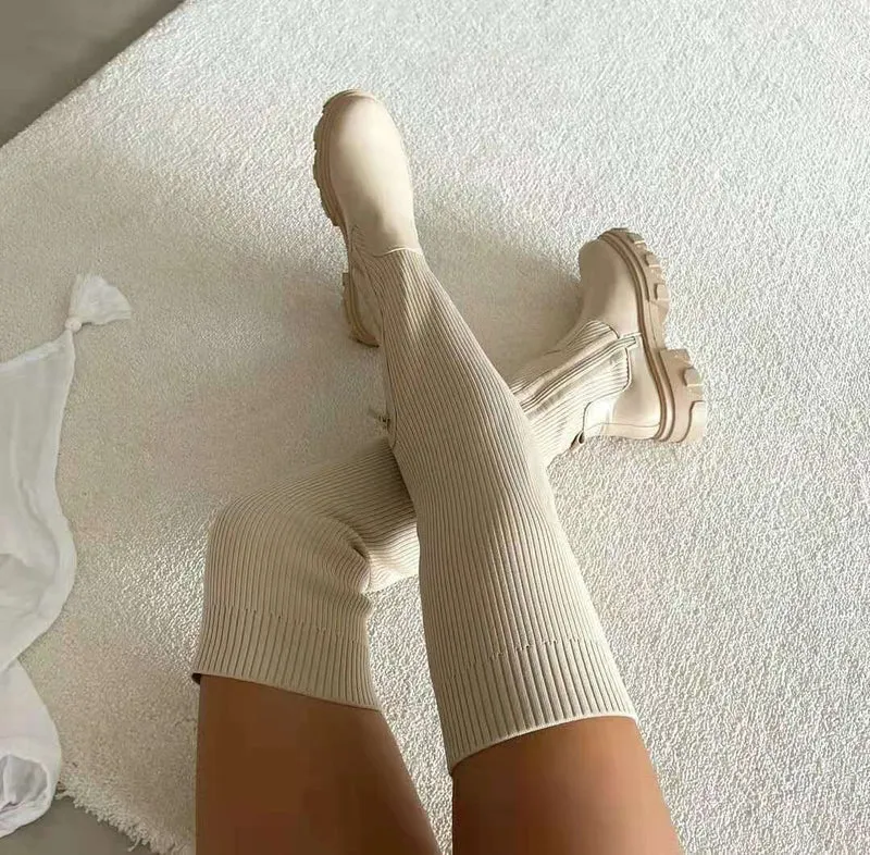 Annika | Damen Gerippte Stiefel mit klobiger Sohle