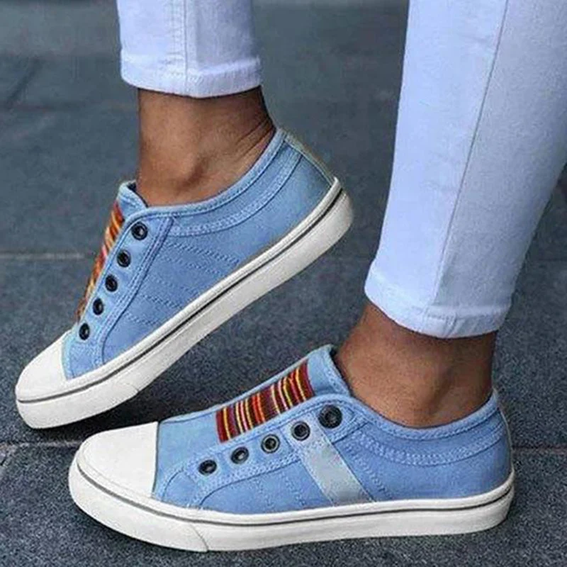 Lara | Damen Trendige Gestreifte Canvas-Sneaker