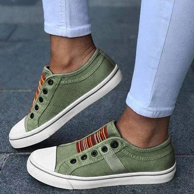 Lara | Damen Trendige Gestreifte Canvas-Sneaker
