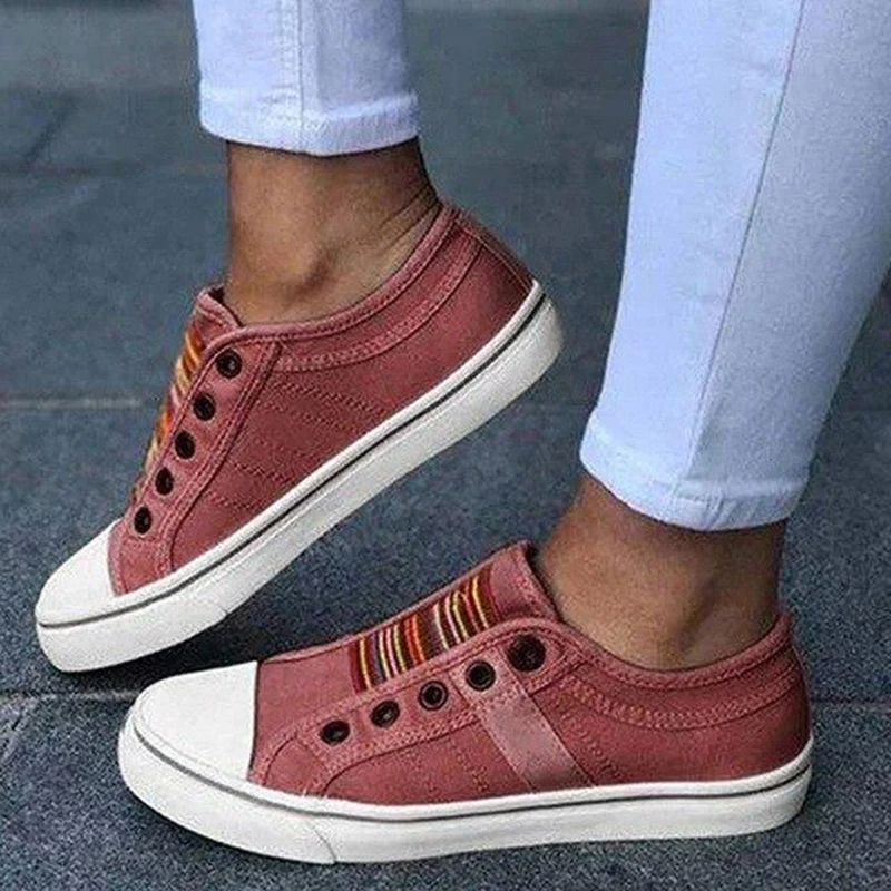 Lara | Damen Trendige Gestreifte Canvas-Sneaker