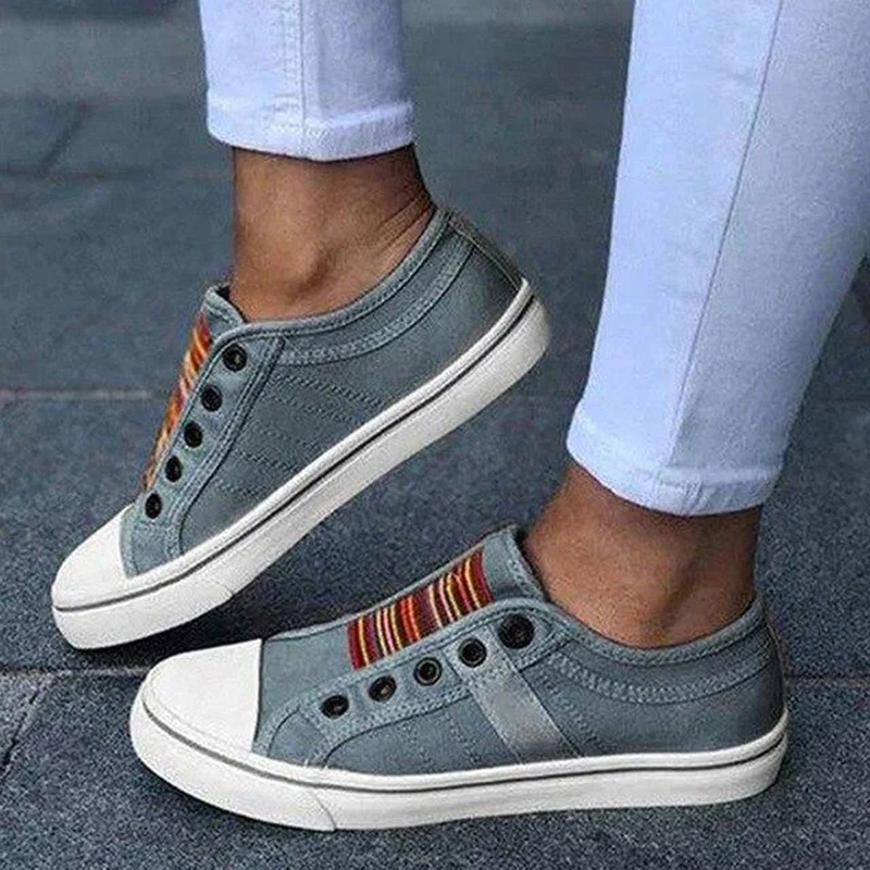Lara | Damen Trendige Gestreifte Canvas-Sneaker