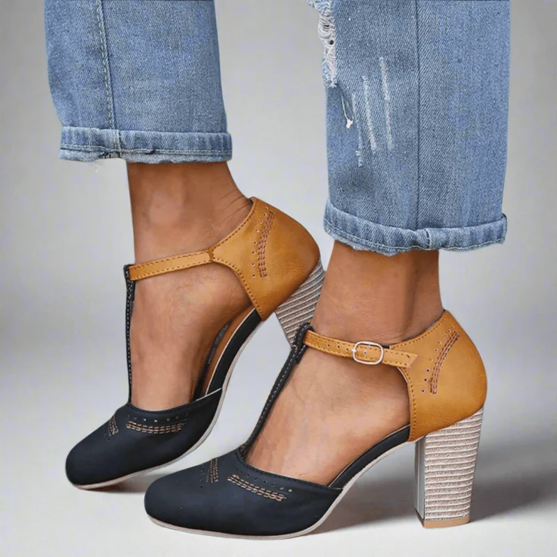 Viviane | Damen Kleiderschuhe mit T-Riemen und Blockabsatz